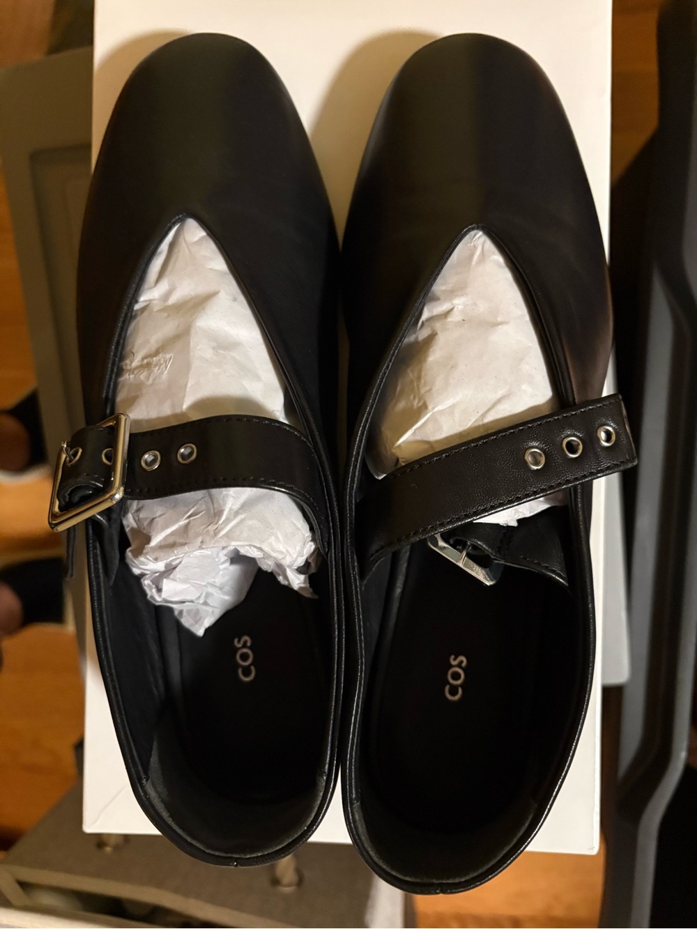 COS Buckled Black Leather Mary Jane Flats size 40 women US 9 nwt